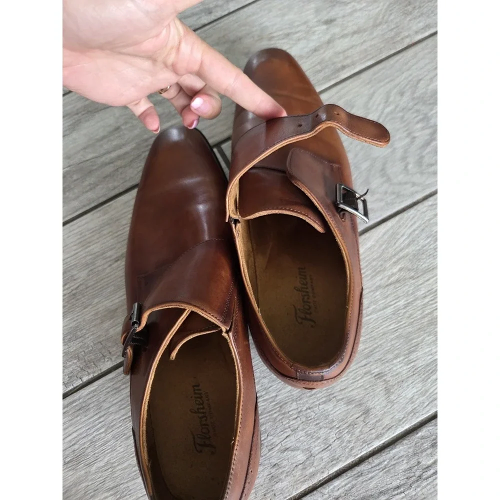 Florsheim Sorrento Brown Leather Plain Toe Single Monk Strap Dress Shoes Men 12M
